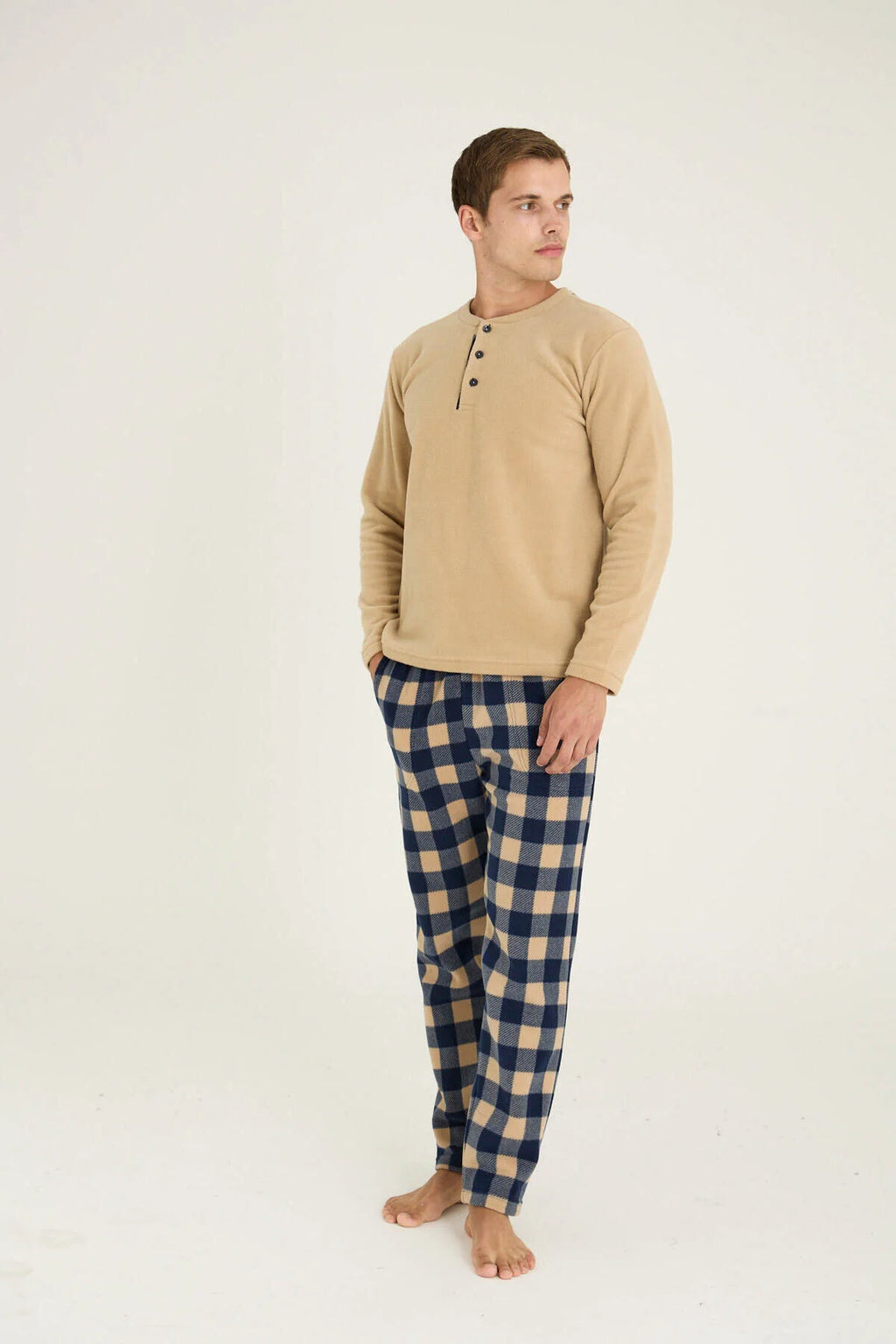 Winter Pajama men Polar made in Turkey -Beige  7304