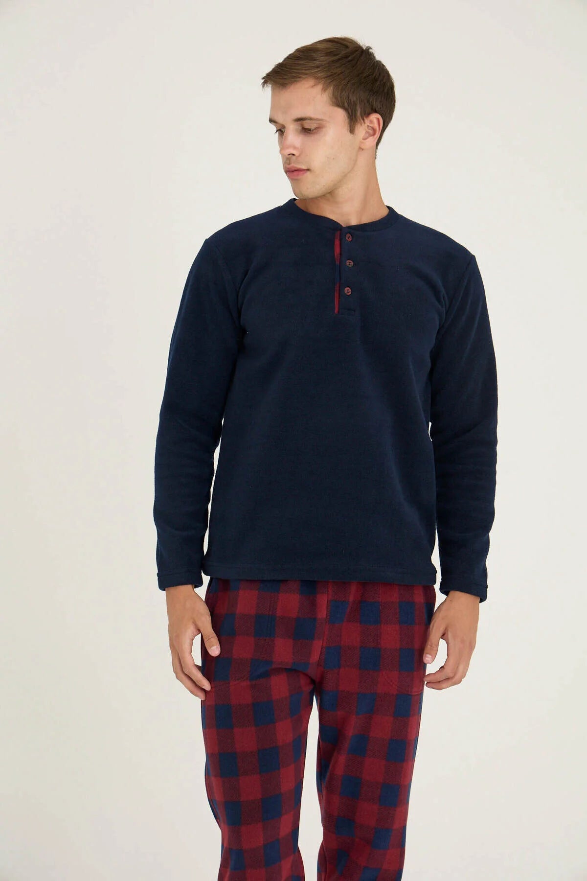 Winter Pajama men Polar made in Turkey -Navy-Bordo  7304
