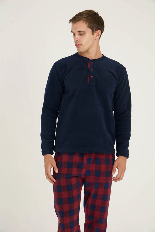 Winter Pajama men Polar made in Turkey -Navy-Bordo  7304
