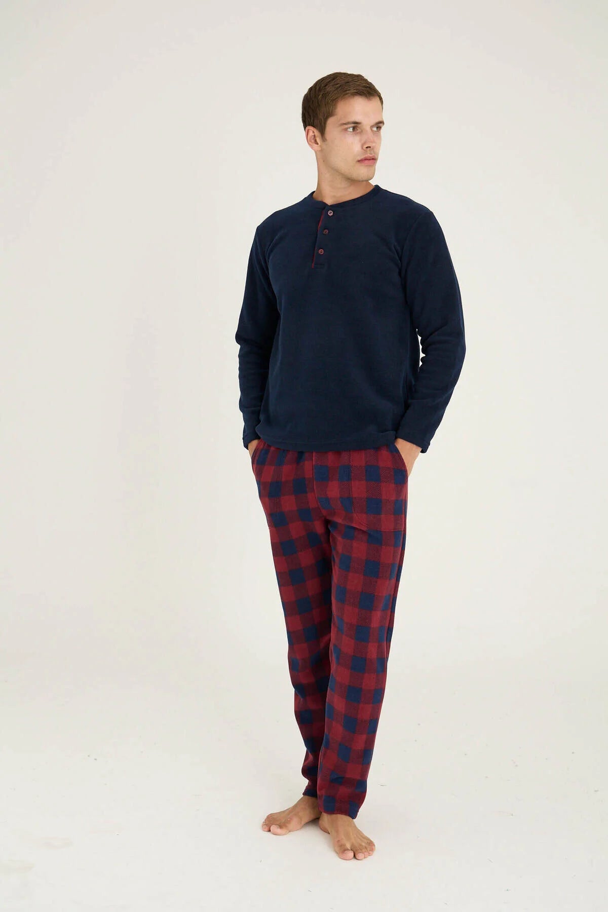 Winter Pajama men Polar made in Turkey -Navy-Bordo  7304