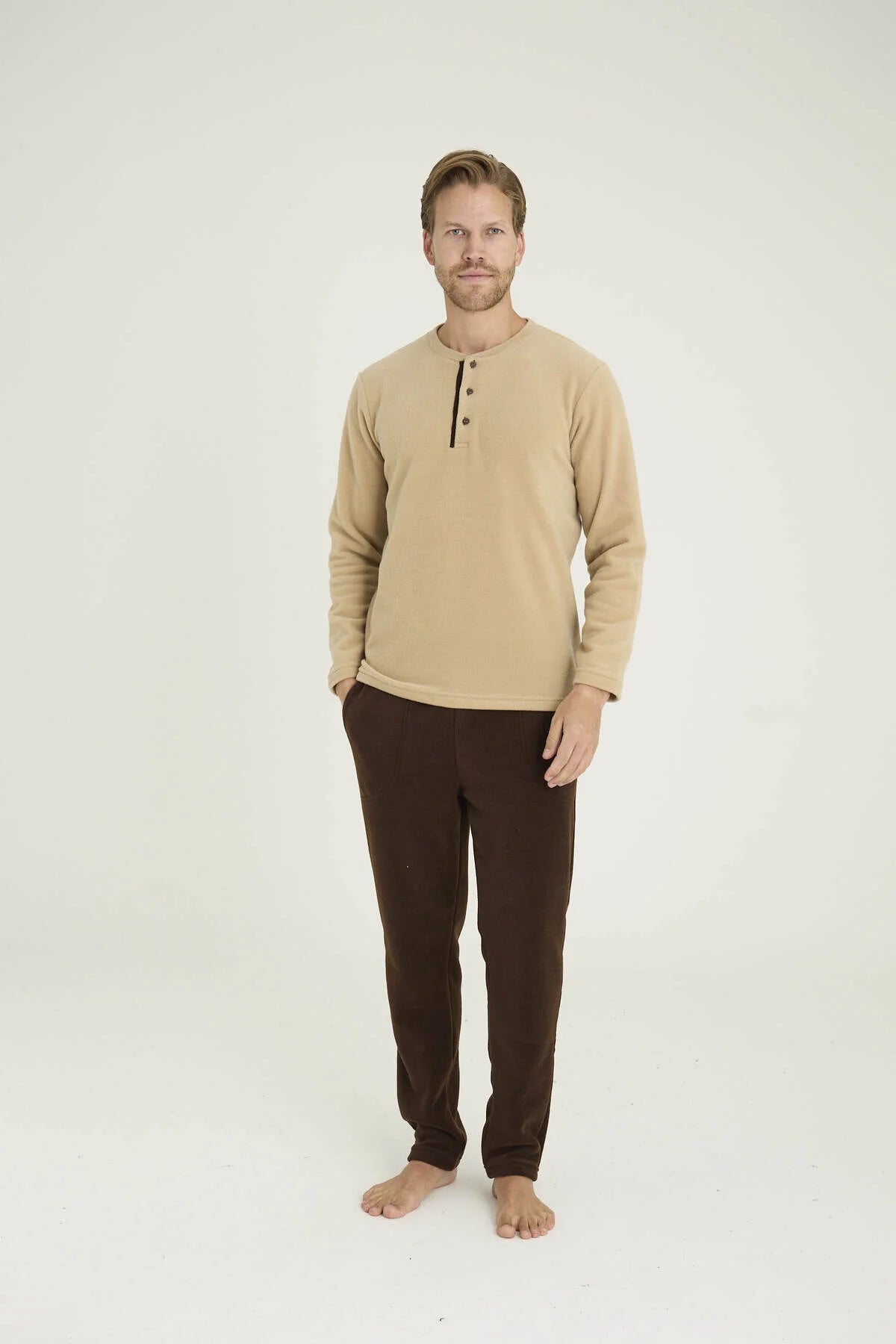 Winter Pajama men Polar made in Turkey -Beige 7305