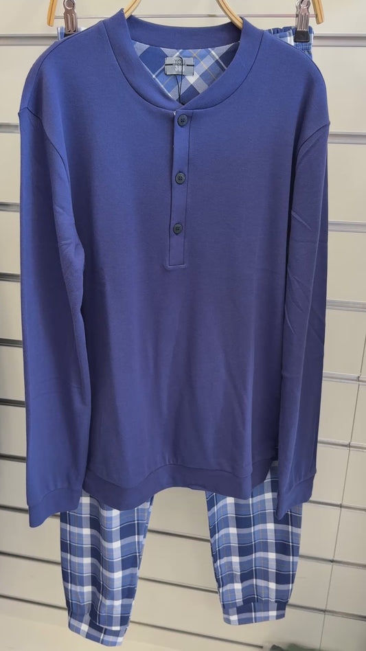 Winter Men’s Pajama Italy Set Cotton medium thick Available in Olive Green and Navy L92263