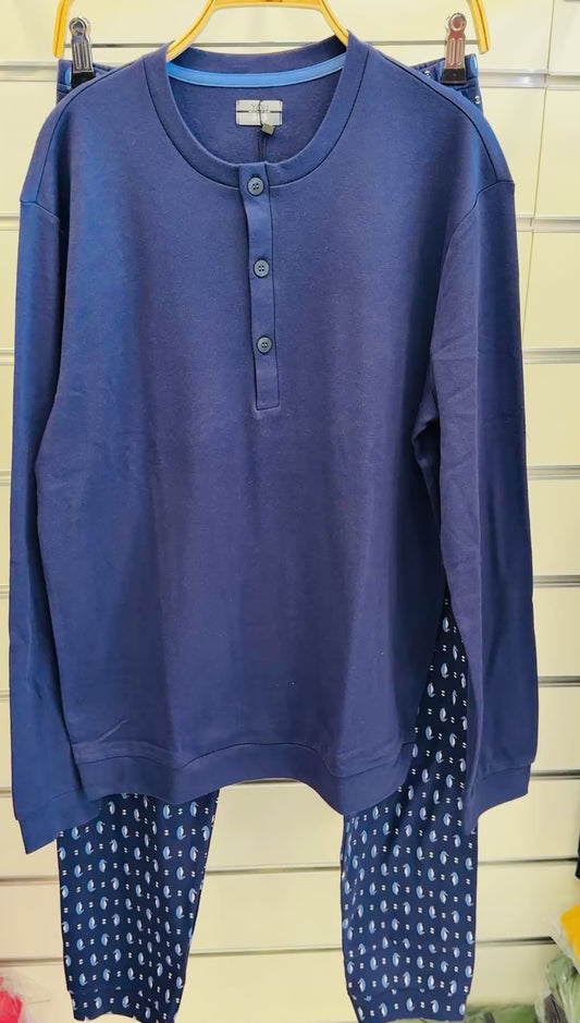 Winter Men’s Pajama Men Italian Premium cotton Medium Thick - Color-Navy L2282