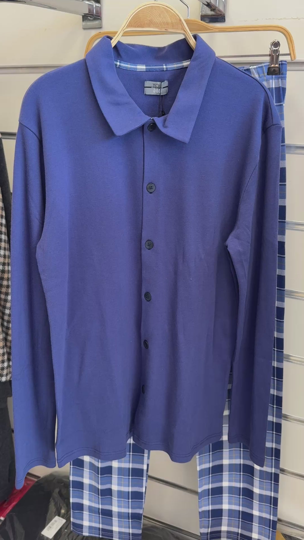 Men’s Pajama Italy Plaid Pajama Set with Soft Button-Up Top – Available in Olive Green and Navy L92264