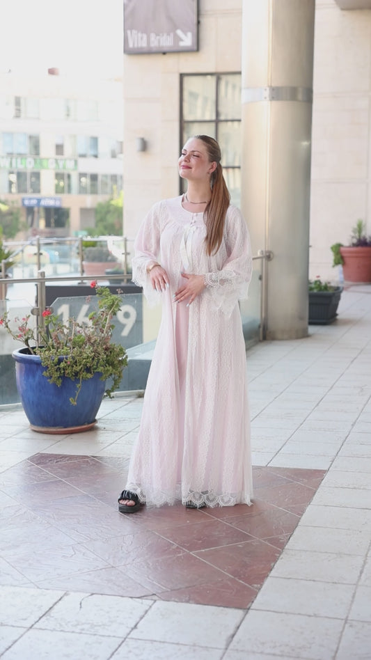 Maternity set one piece gown and robe cotton 2 color available by coco box Cb117